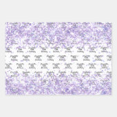 Verjaardag witte violette lavendel glitters naam inpakpapier vel (Voorkant)