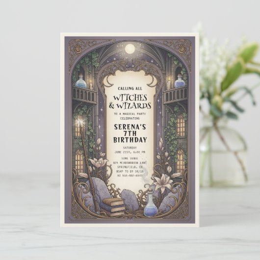 Verjaardag Wizard Witch Magic Castle Kaart (Staand voorkant)