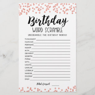 Verjaardag woord scramble spel met antwoorden