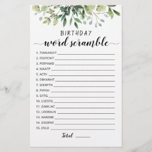 Verjaardag word scramble game met Answers