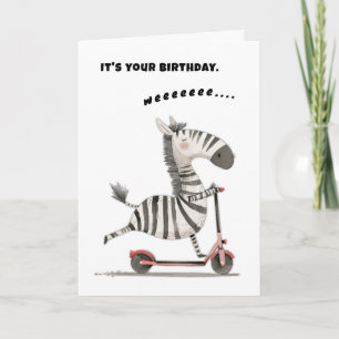 Verjaardag Zebra Scooter Fun Free Spirit Kaart