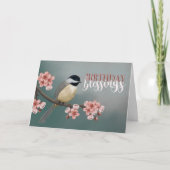 Verjaardag Zegeningen Chickade met Lente Bloemen Kaart (Voorkant)