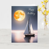 Verjaardag Zeilboot in Moonlight Kaart (Gele Bloem)
