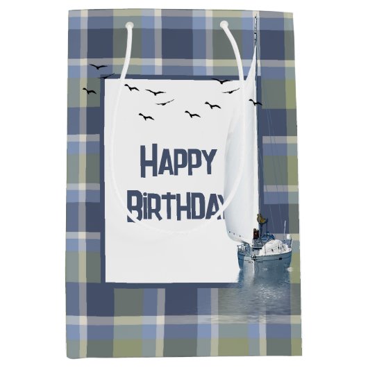 Verjaardag zeilboot op Plaid Medium Cadeauzakje (Voorkant)
