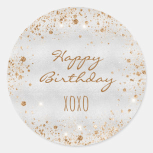 Verjaardag zilver goud glitter stof knuffels kusse ronde sticker