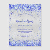 Verjaardag zilver koningsblauw schittert luxe magnetische uitnodiging (Voorkant)
