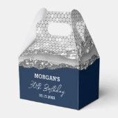 Verjaardag Zilver Marine Blauw Glitter Naam Dank u Bedankdoosjes (Voorkant Zijde)