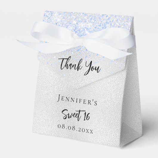 Verjaardag zilveren blauwe sparkles dank u bedankdoosjes (Voorkant Zijde)