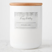 Verjaardag zilveren glitter druppels zelfgemaakt voedselcontainer etiket (Voorkant)