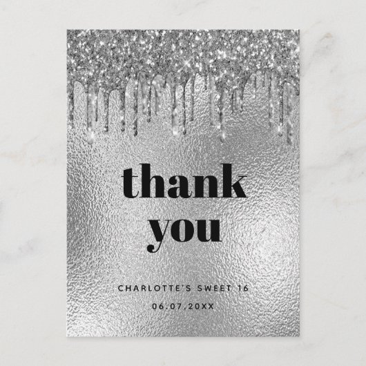 Verjaardag zilveren glitter modern dank u briefkaart (Voorkant)