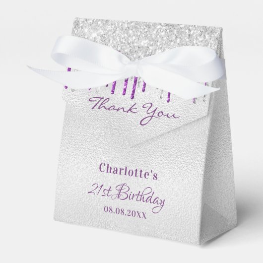 Verjaardag zilveren paarse druppels dank u bedankdoosjes (Voorkant Zijde)