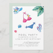 Verjaardag Zomer Pool Party Uitnodiging (Voorkant / Achterkant)