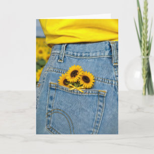 Verjaardag Zonnebloemen in Blauwe Jean Zak Kaart