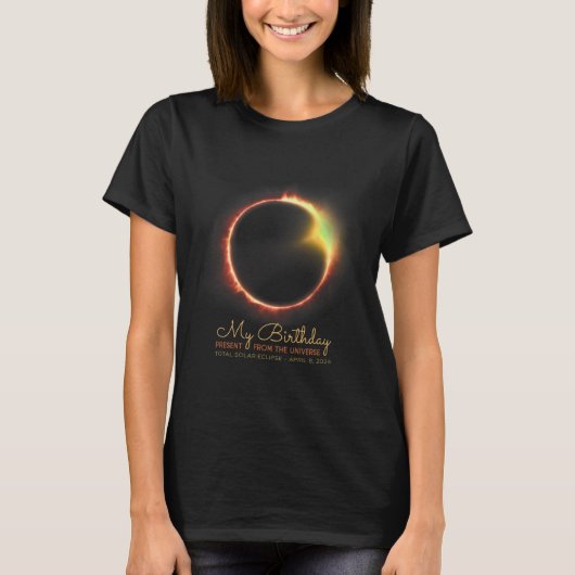 Verjaardag Zonsverduistering 2024 april 8 Totale v T-shirt (Voorkant)