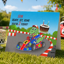 Verjaardag zoon 2 Dinosaurus Race Auto Klaar Af Kaart