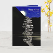 Verjaardag, Zoon, Schip met Zeilen, Nacht Kaart (Gele Bloem)