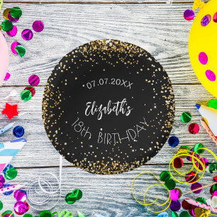 Verjaardag zwart goud confetti meisjesnaam papieren kommen