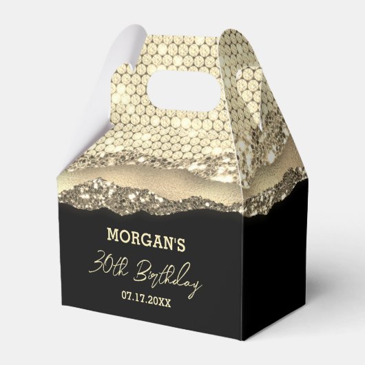 Verjaardag Zwart Goud Glitter Naam Dank u Bedankdoosjes (Voorkant Zijde)