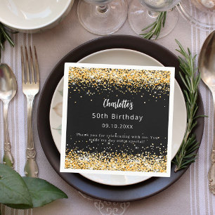 Verjaardag zwart goud naam scripttekst servet
