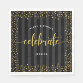 Verjaardag zwart goud script glitter dot moderne n servet (Voorkant)