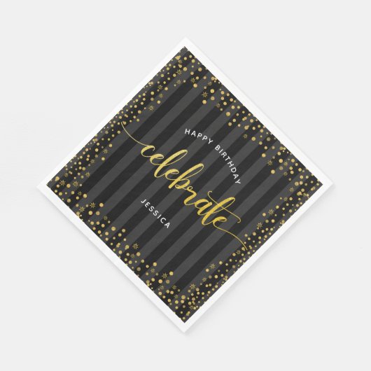 Verjaardag zwart goud script glitter dot moderne n servet (Hoek)