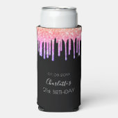 Verjaardag zwart roze paarse glitter druppels fees (Seltzer Voorkant)