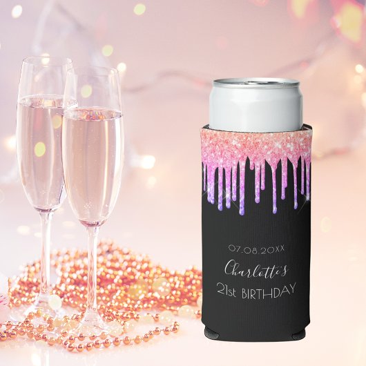Verjaardag zwart roze paarse glitter druppels fees
