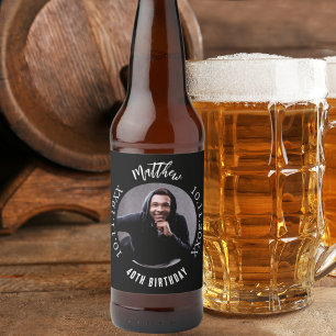 Verjaardag zwart wit foto bier etiket