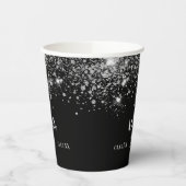 Verjaardag zwart zilver glitter monogram papieren bekers (Links)