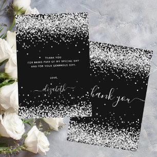 Verjaardag zwart zilverglitterstof bedankt