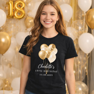 Verjaardag zwarte gouden ballonnen t-shirt