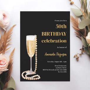 Verjaardag zwarte gouden bubbelige wijnparels kaart