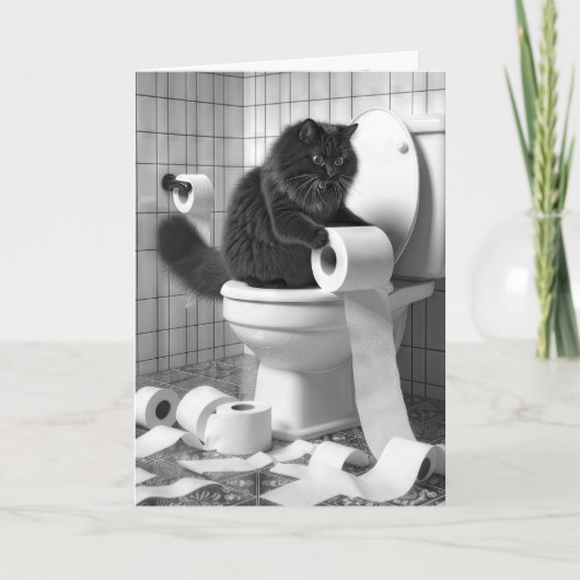 Verjaardag Zwarte kat Ontrollen van een toiletpapi Kaart (Voorkant)