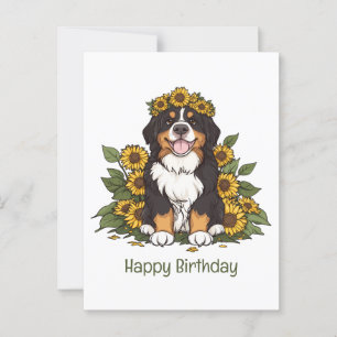 Verjaardag Zwitserse berghond Zonnebloem Kroon Briefkaart