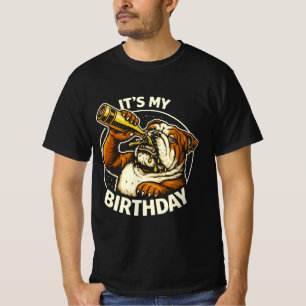 Verjaardags Bier Zuigende Bulldog T-shirt