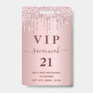 Verjaardags blos roze glitters glazuur naam vip badge