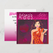 Verjaardags cocktail voor een mooie dame fuchsia/o kaart (Voorkant / Achterkant)