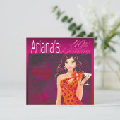 Verjaardags cocktail voor een mooie dame fuchsia/o kaart (Staand voorkant)