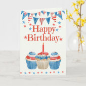 Verjaardags cupcake rood wit blauw 4 juli kaart (Gele Bloem)