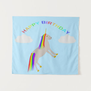 Verjaardags Eenhoorn Fantasie Regenboog en Wolken Wandkleed