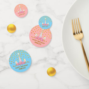 Verjaardags Eenhoorn & Gouden Confetti op Roze & B