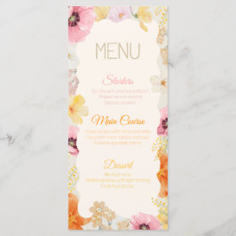 Verjaardags Eet Menu Bloemig Pastel Oranje Roze Ge