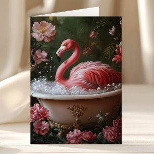 Verjaardags Flamingo Badkuip Bloemrijke Tropische Kaart
