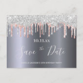 Verjaardags glitter zilver roze goud save the date briefkaart (Voorkant)