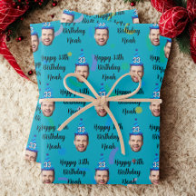 Verjaardags inpakpapier op maat, Blauw