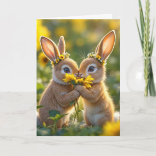 Verjaardags Konijntjes die een Gele Zonnebloem Rui Kaart