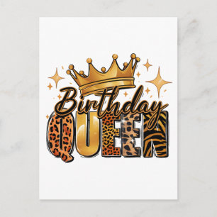 Verjaardags Koningin met Gouden Kroon Luipaard Briefkaart