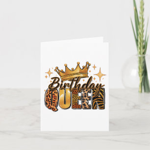 Verjaardags Koningin met Gouden Kroon Luipaard Kaart