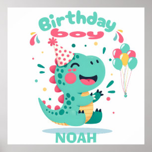 Verjaardags poster Bewerkbare Dino-feest muur bo
