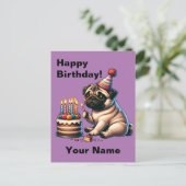 Verjaardags Pug  Groet Briefkaart (Staand voorkant)